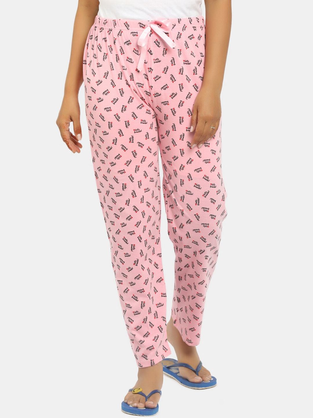 V-Mart Women Pink Printed Poly Cotton Lounge Pant Price in India