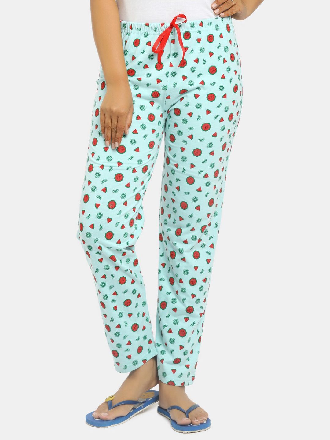 V-Mart Women Sea Green Printed Lounge Pants Price in India