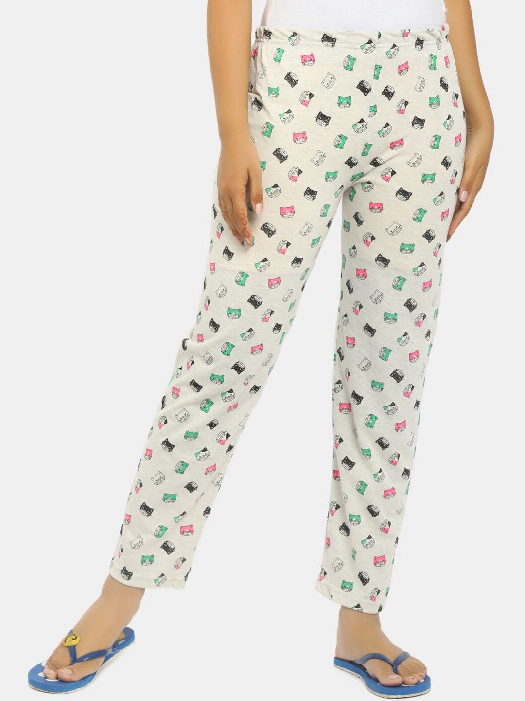 V-Mart Women Off-White Printed Lounge Pants Price in India