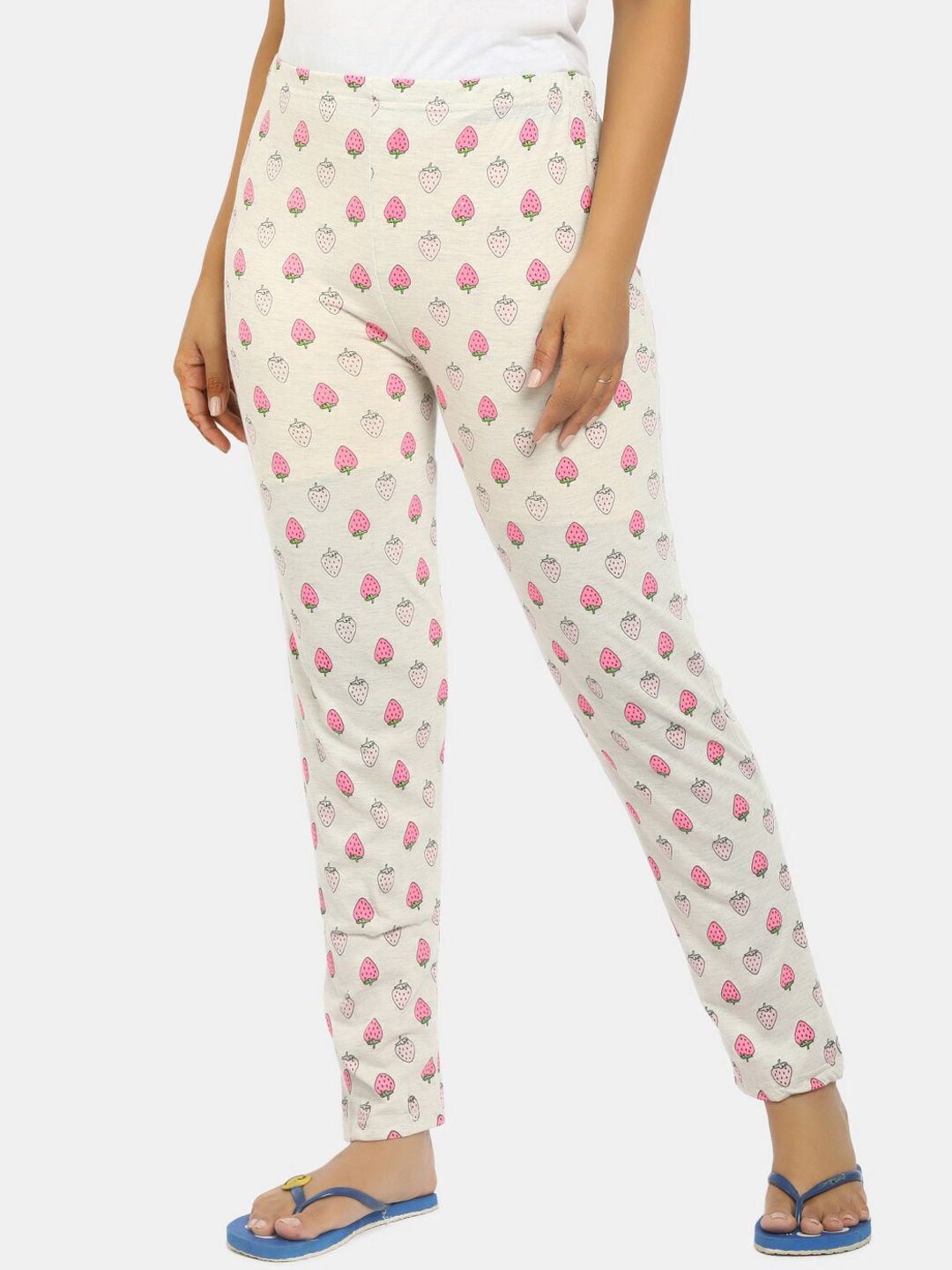 V-Mart Women Beige & Pink Printed Poly Cotton Lounge Pants Price in India