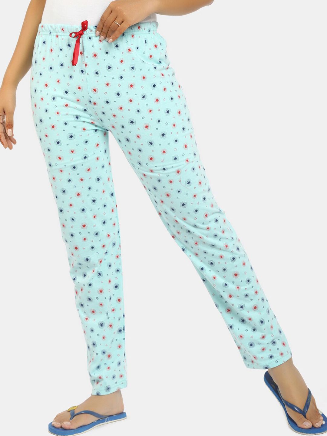 V-Mart Women Sea Green Printed Poly Cotton Single Jersey Lounge Pants Price in India