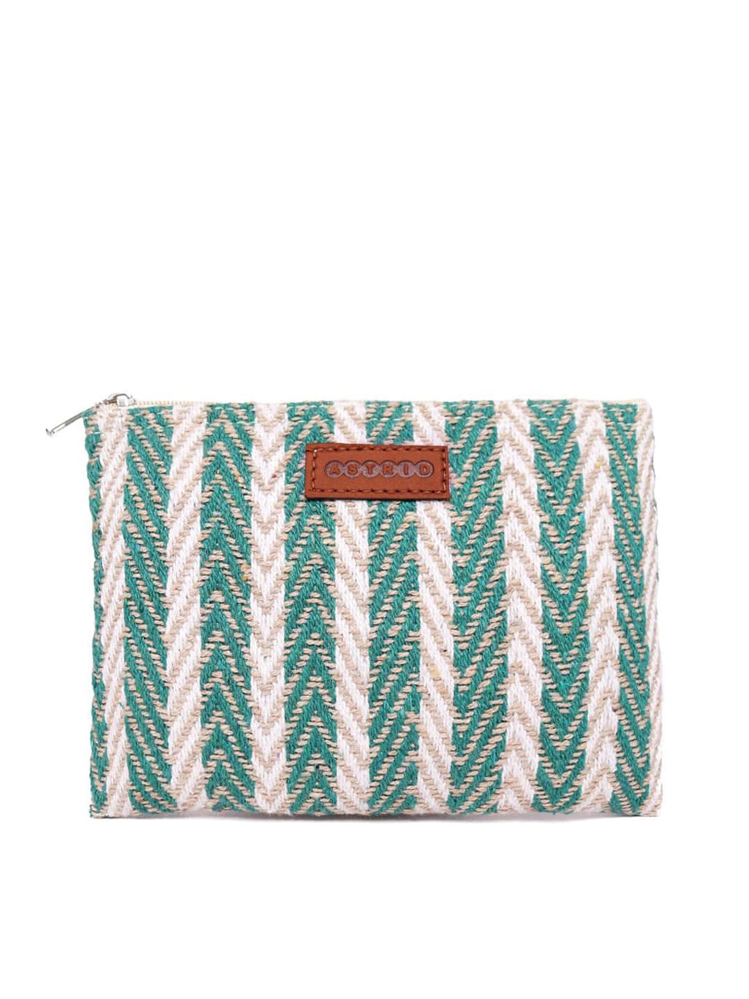 ASTRID Women Green Striped Cotton Travel/Makeup Pouch Price in India