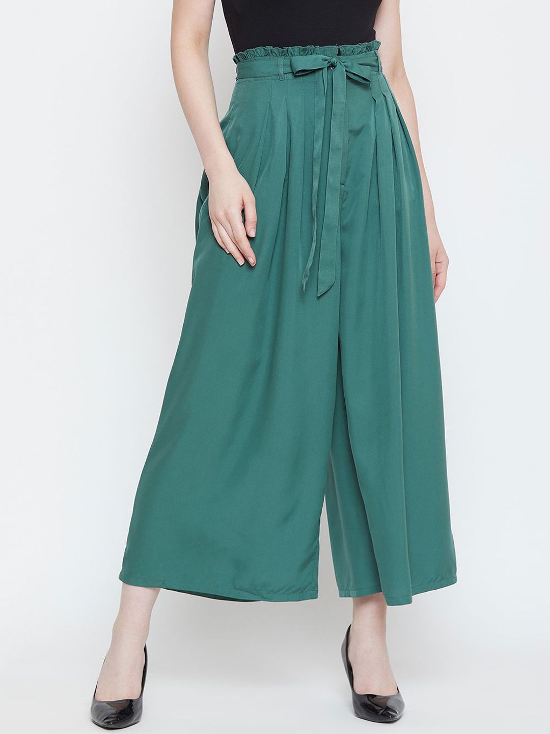 La Zoire Women Teal Flared Palazzos