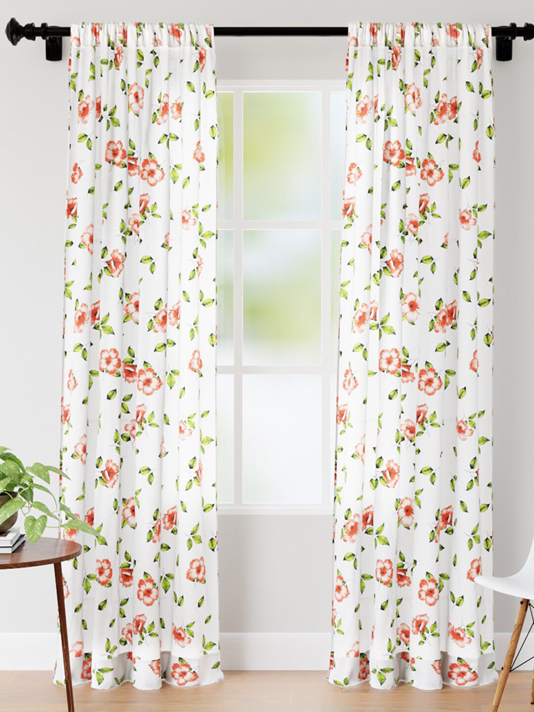 Encasa Homes White & Pink Set of 2 Floral Door Curtain Price in India
