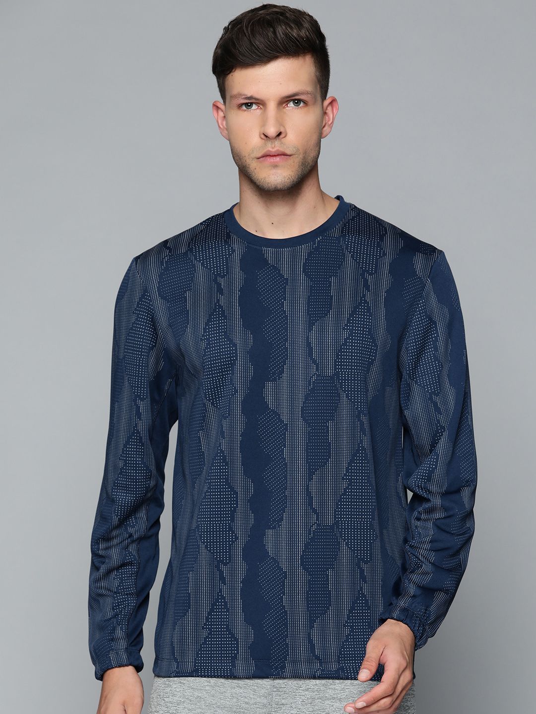 Alcis Men Navy Blue & White Camouflage Print Sweatshirt