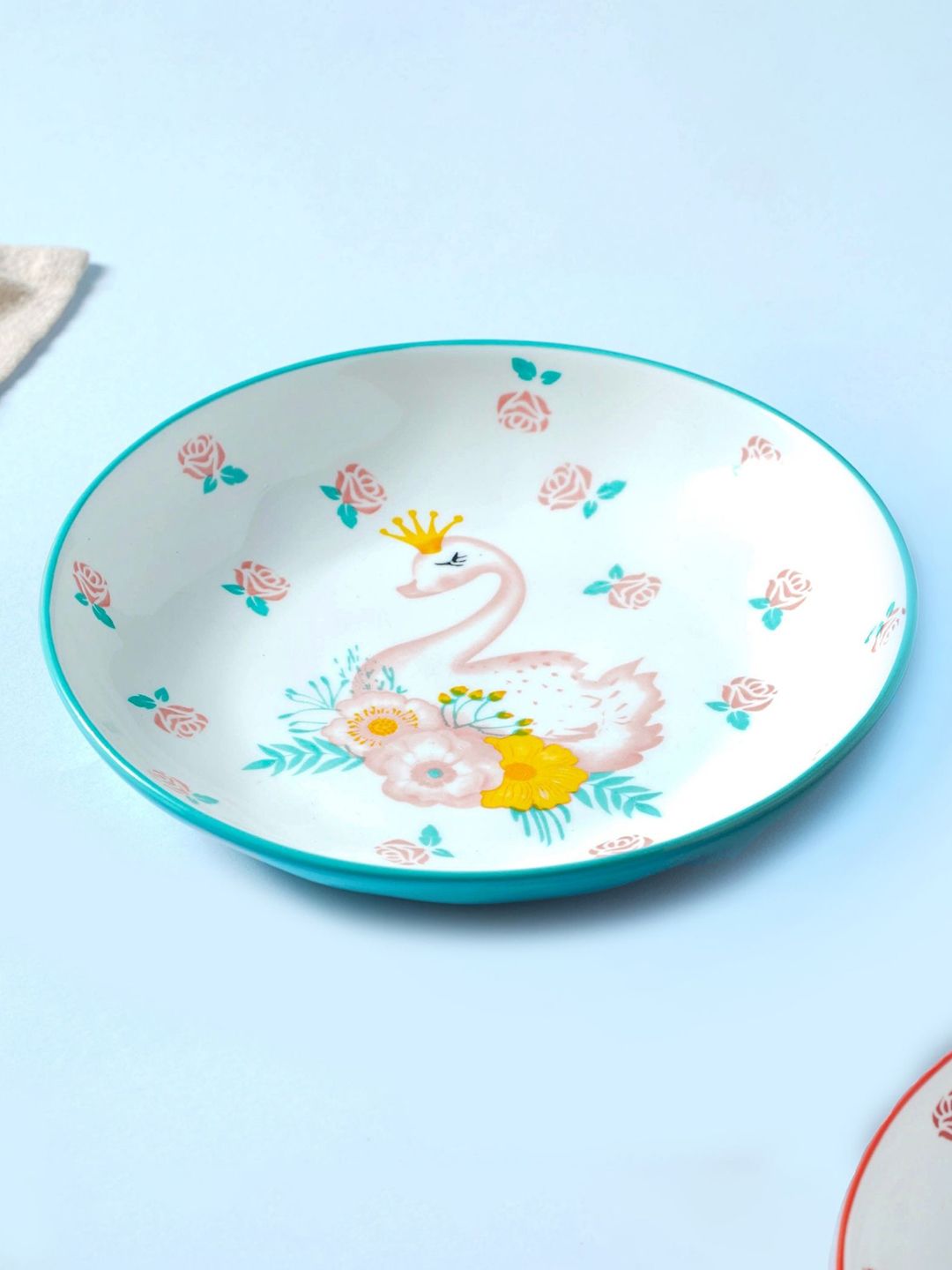Nestasia Blue & White Ceramic Glossy Swan Plate For Dinner Price in India