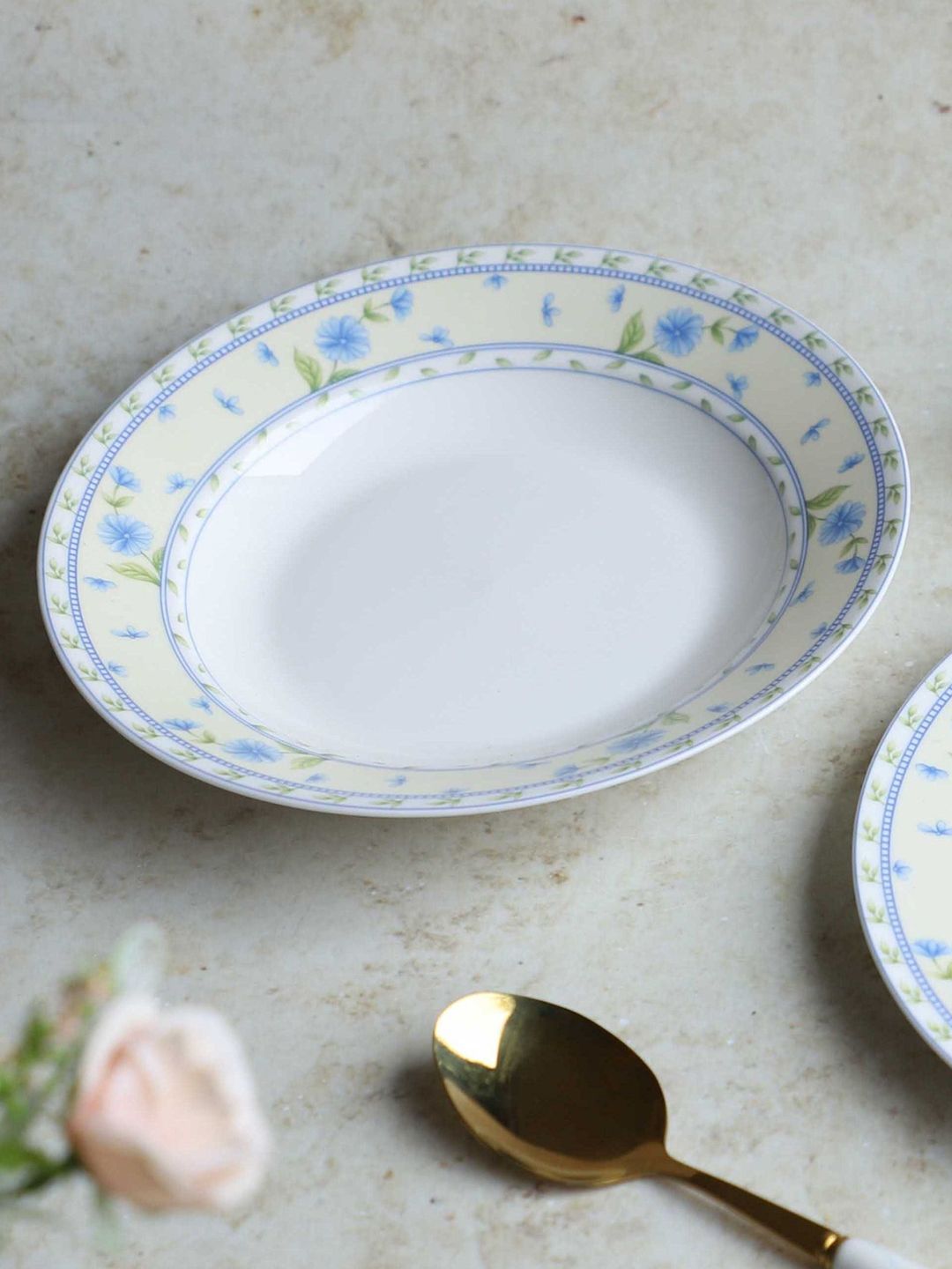 Nestasia White & Blue Floral Printed Ceramic Glossy Plate Price in India