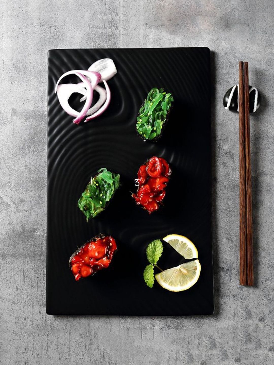 Nestasia Black Matte Small Textured Ceramic Serving Plate Price in India