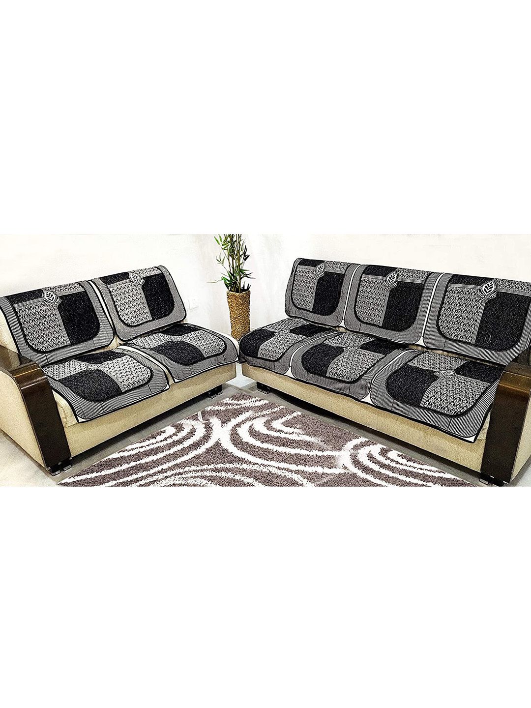 GRIIHAM Black & Silver-Toned Jacquard 5 Seater Sofa Cover Price in India