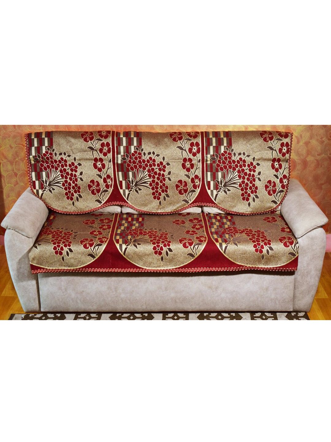 GRIIHAM Maroon Pack of 6 Polycotton Seater Sofa Cover Price in India