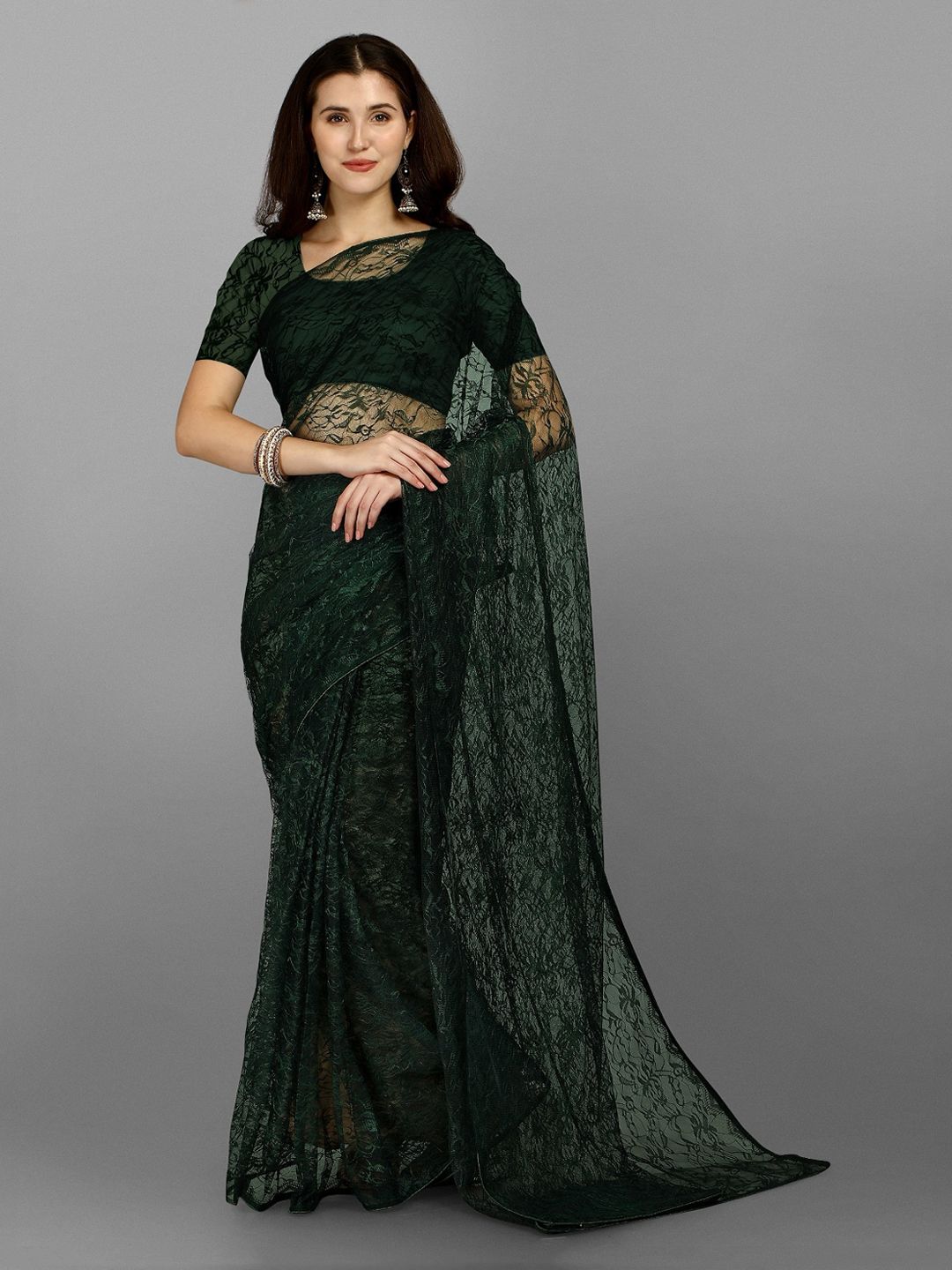 Fashion Basket Green Woven Design Net Saree Price in India