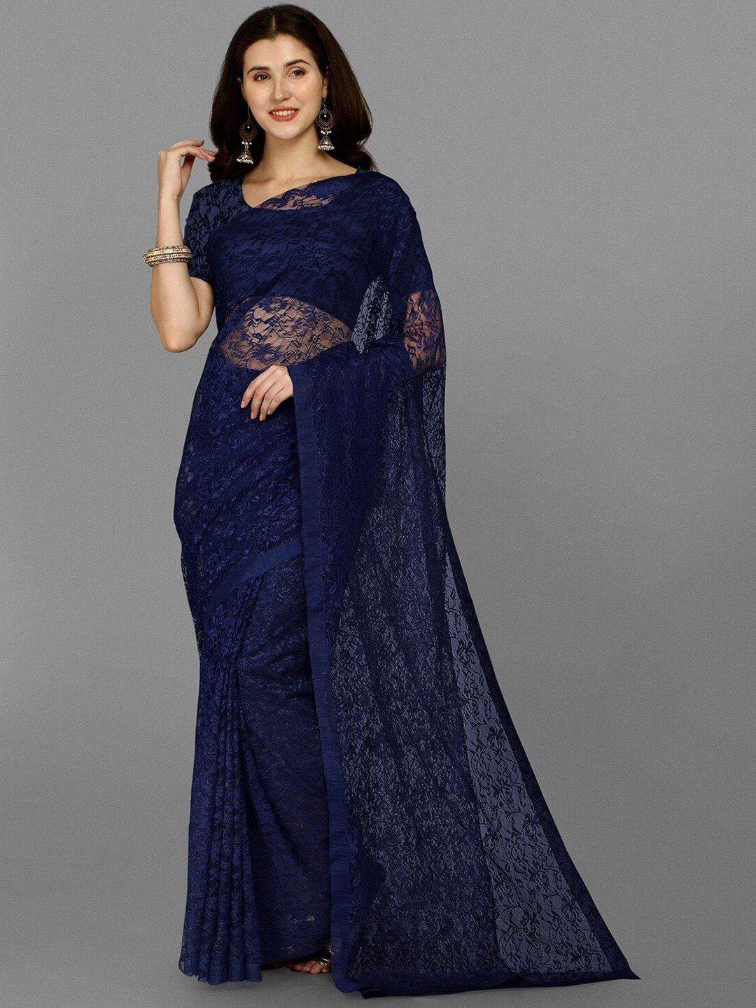 Fashion Basket Blue Woven Design Net Saree Price in India