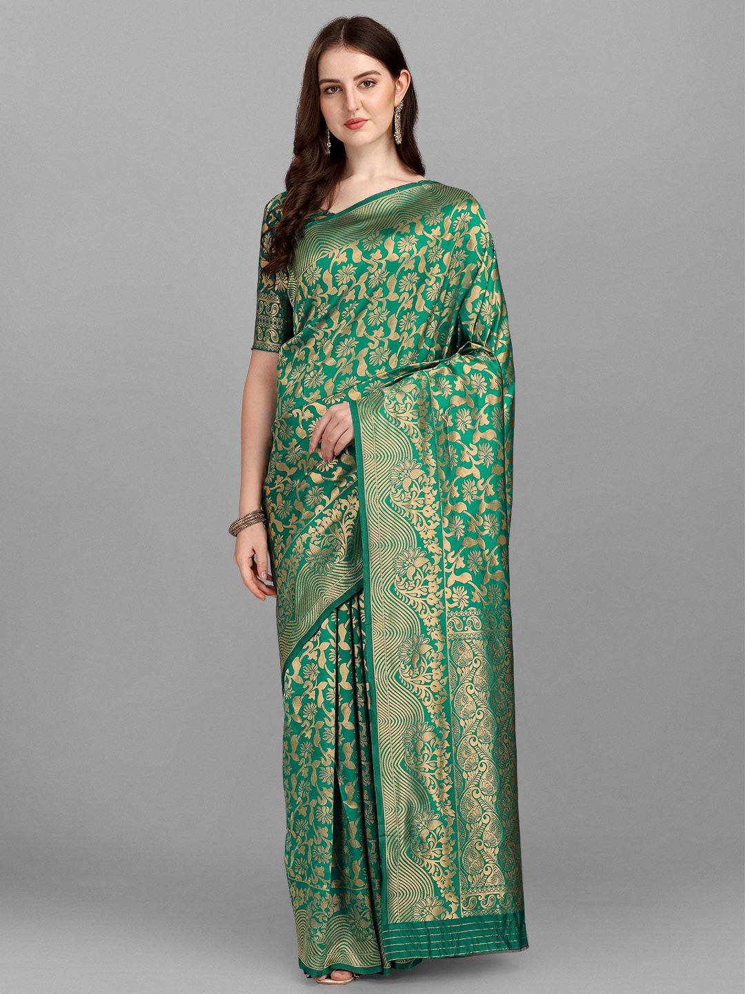 Fashion Basket Green Ethnic Motifs Zari Silk Blend Saree Price in India