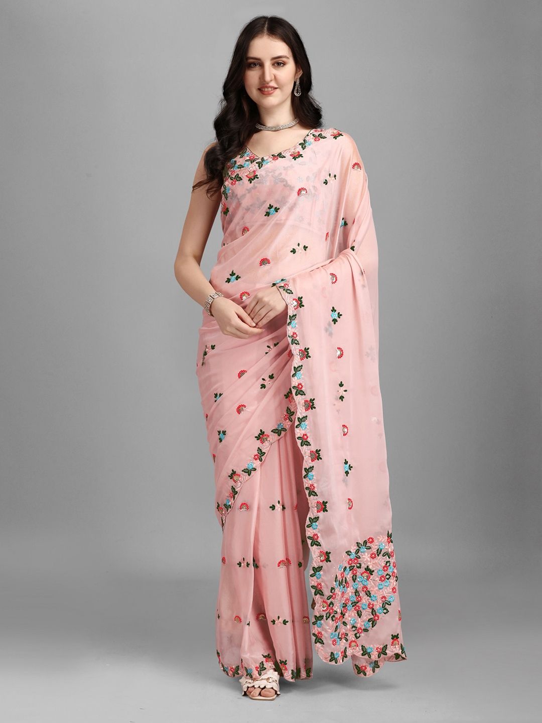 Fashion Basket Women Peach-Coloured Woven Design Silk Blend Saree Price in India