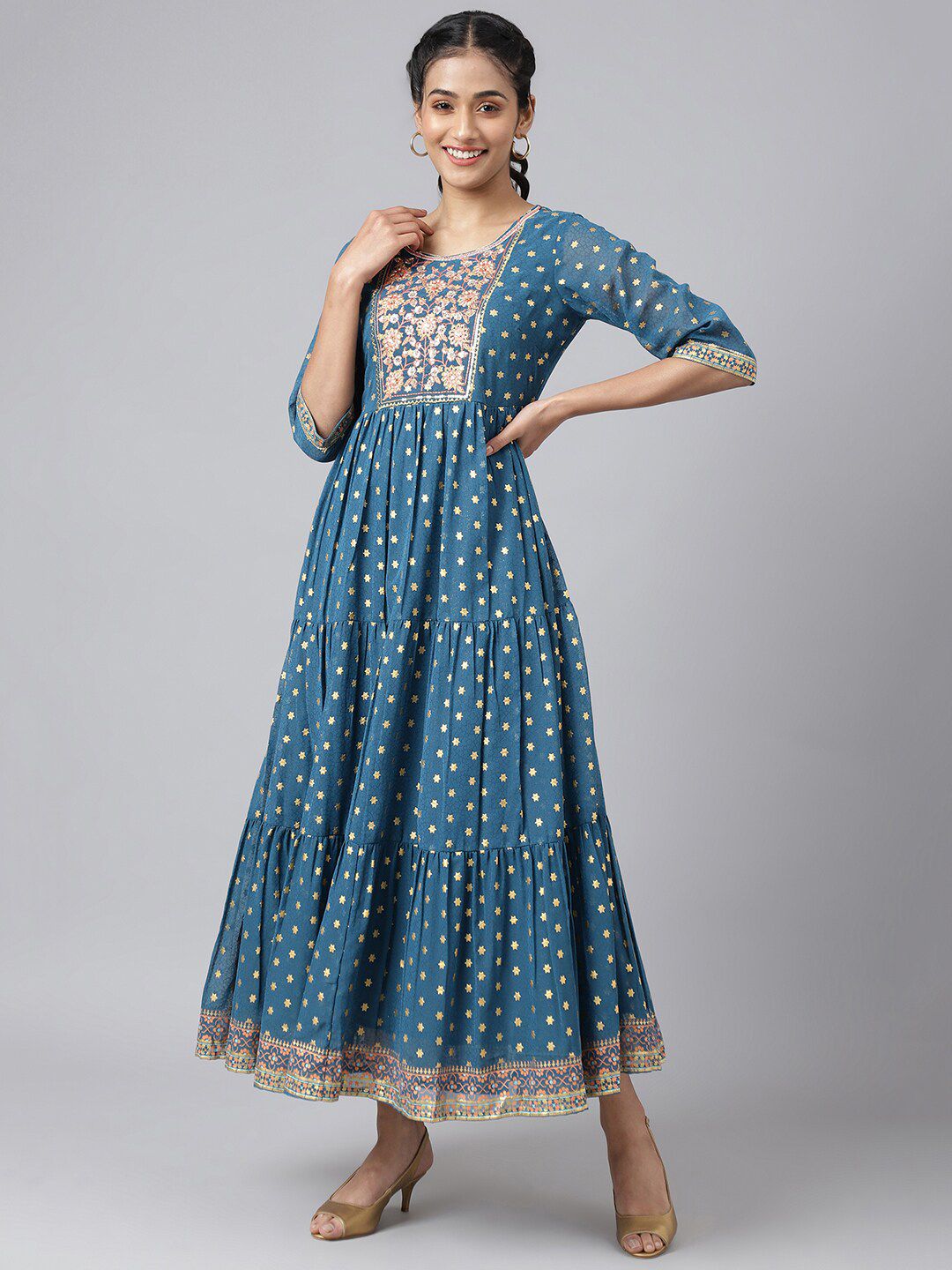 AURELIA Blue Ethnic Motifs Maxi Dress Price in India