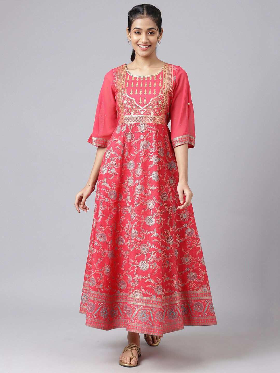 AURELIA Women Pink Ethnic Motifs Maxi Dress Price in India