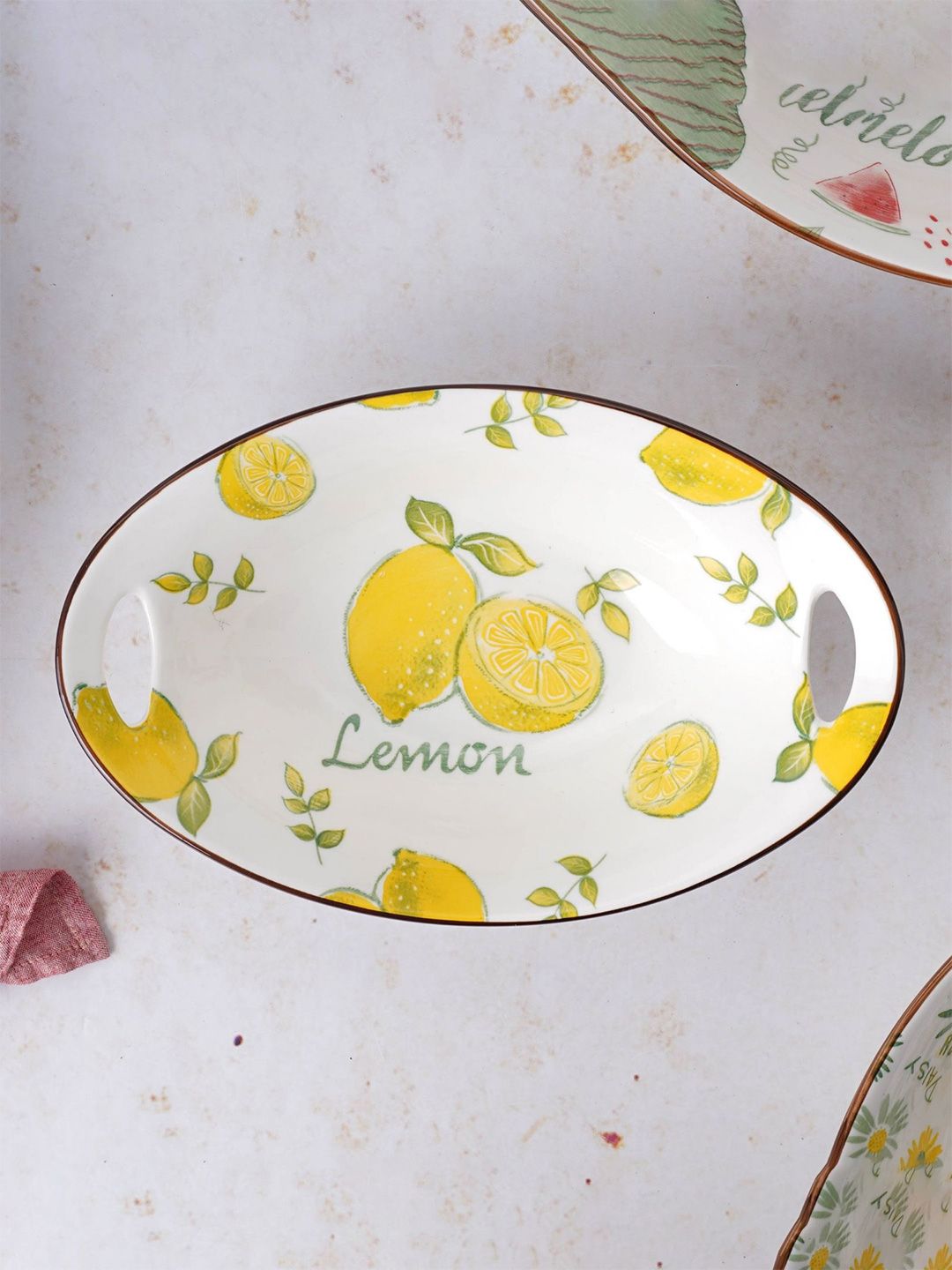 Nestasia White & Yellow Lemon Fruity Printed Ceramic Glossy Bowl Price in India