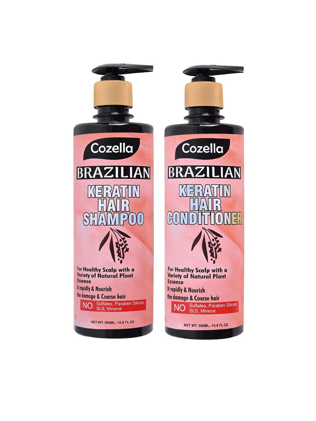 COZELLA Set of Brazilian Keratin Hair Conditioner & Shampoo for Healthy Scalp - 500ml Each