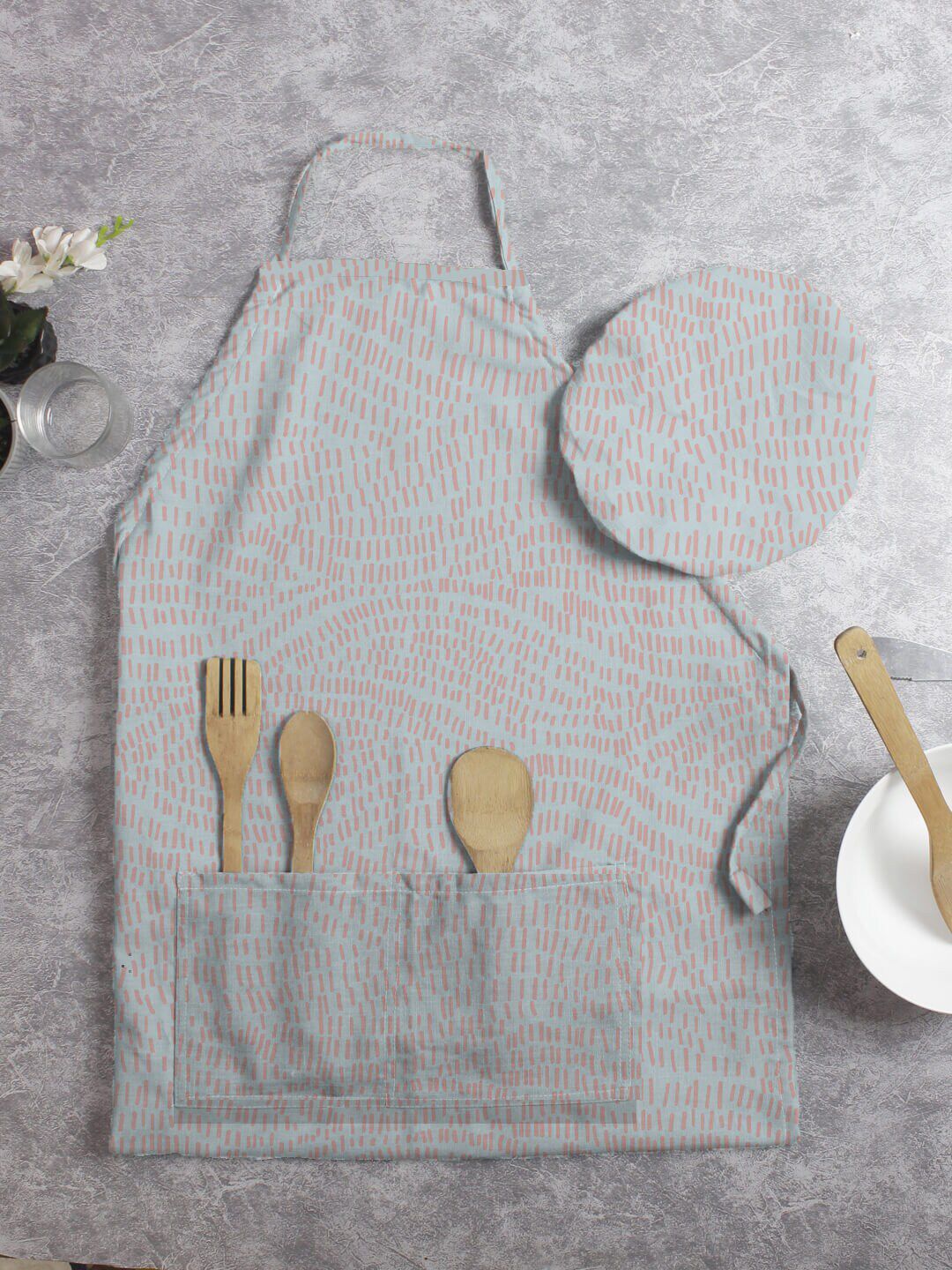 HOUZZCODE Unisex Grey & Red Printed Apron With Chef Cap Price in India