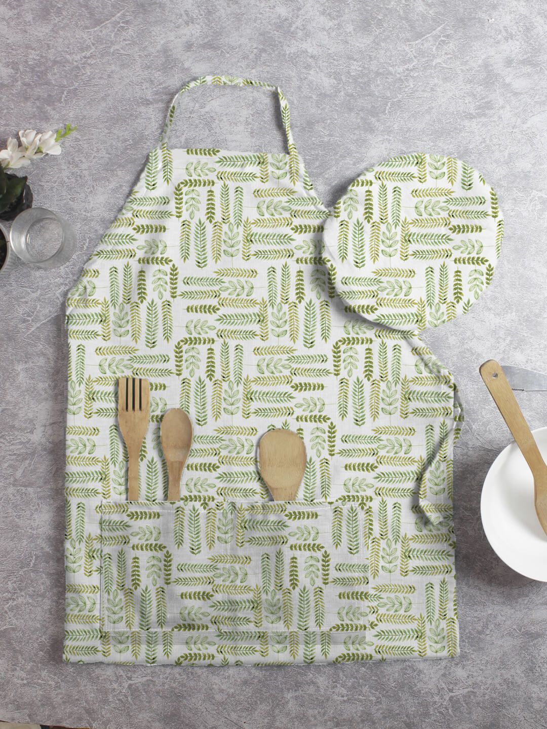 HOUZZCODE Unisex Green Printed Apron With Chef Cap Price in India