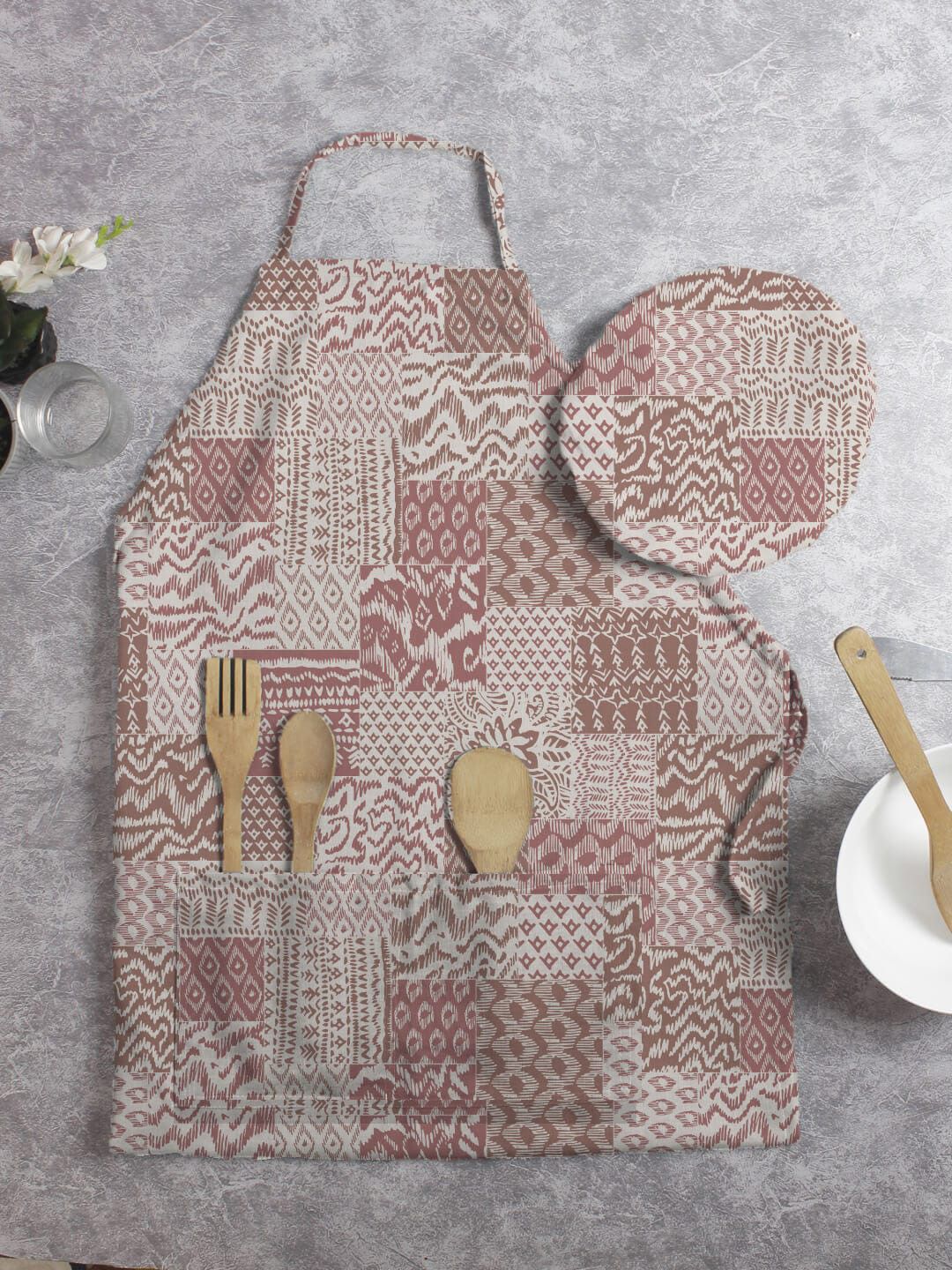 HOUZZCODE Unisex Red Printed Apron With Chef Cap Price in India