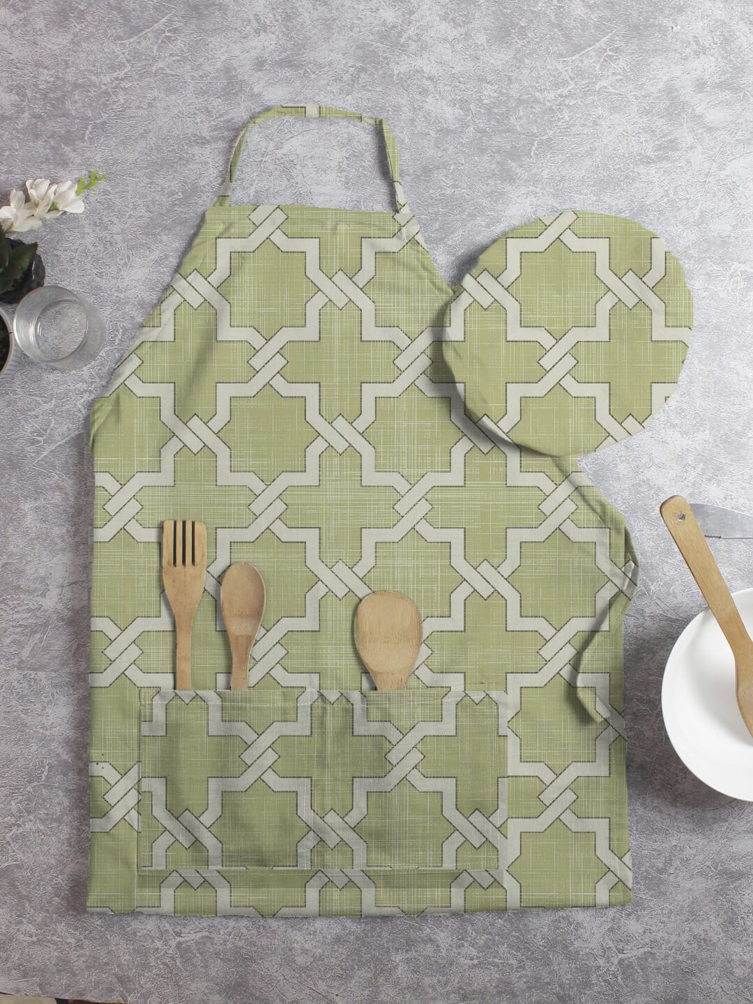 HOUZZCODE Unisex Green Printed Apron With Chef Cap Price in India