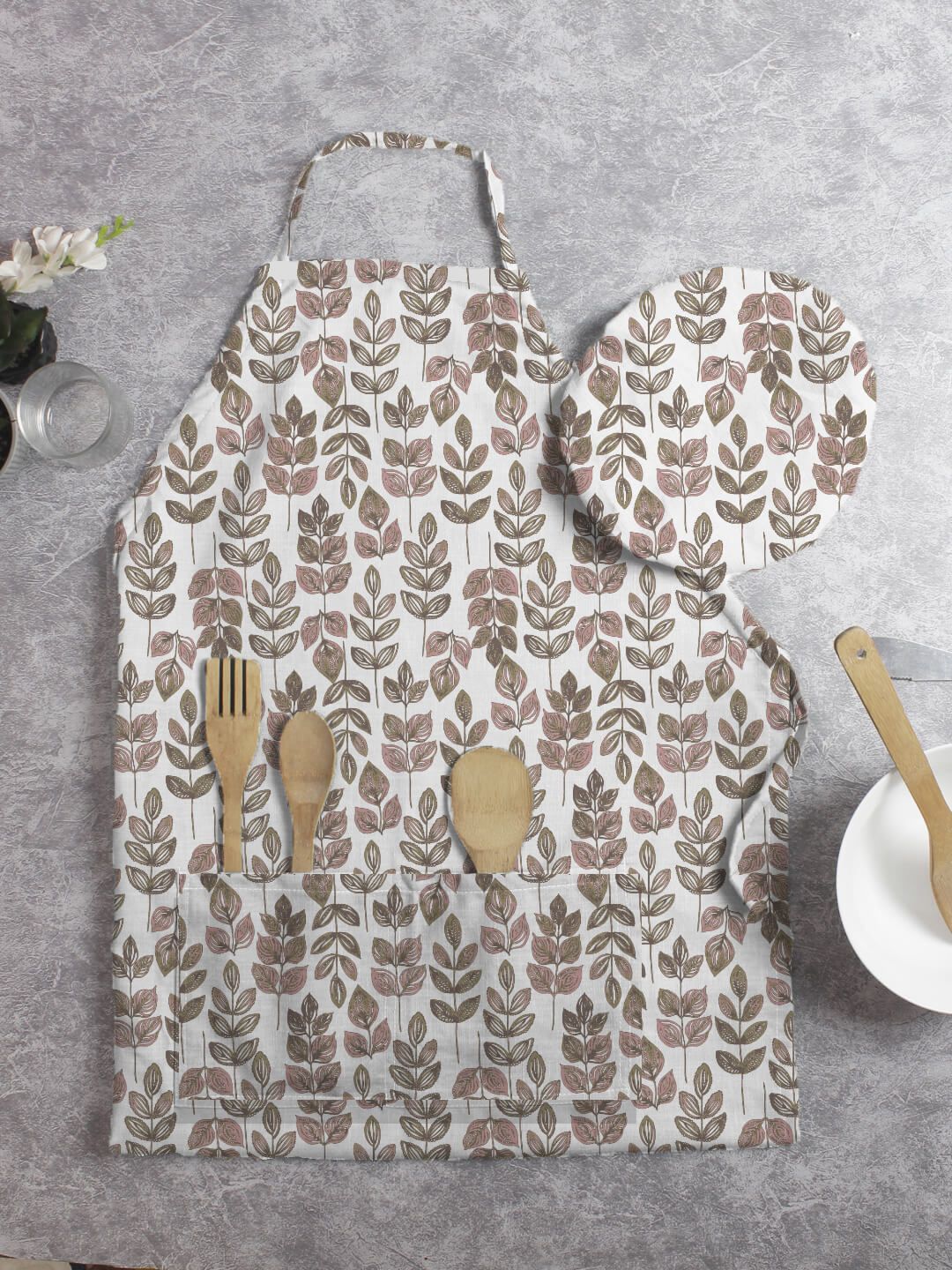 HOUZZCODE White & Brown Printed Apron Price in India
