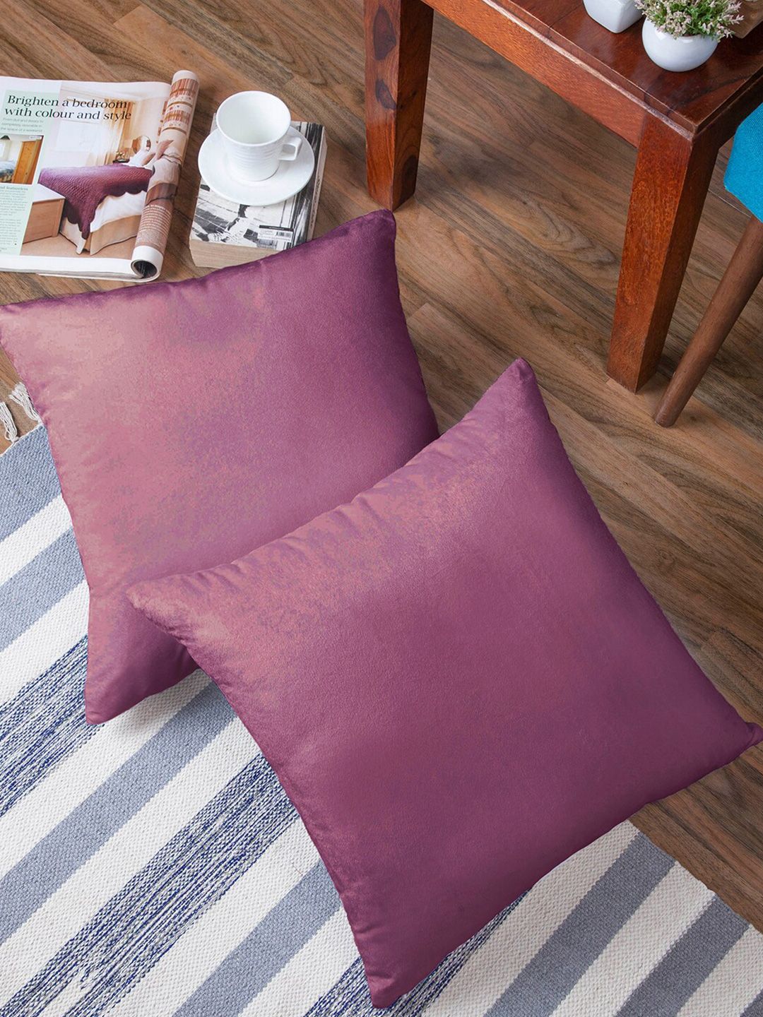 Encasa Homes Pink Set of 2 Velvet Square Cushion Covers Price in India
