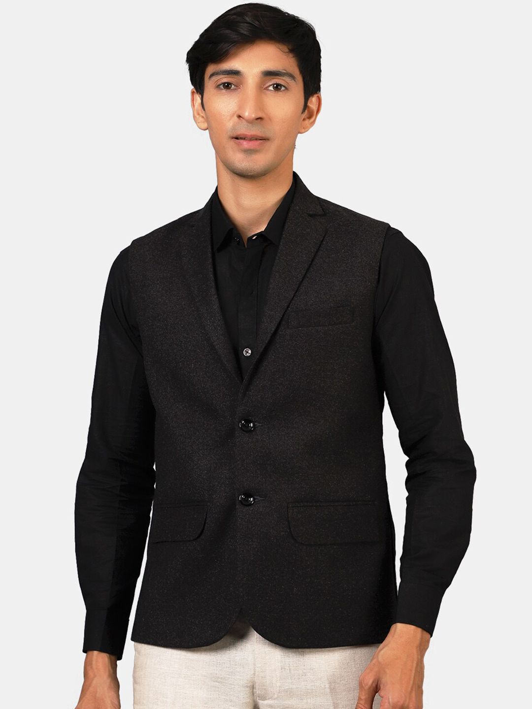 Wintage Men Black Solid Nehru Jackets