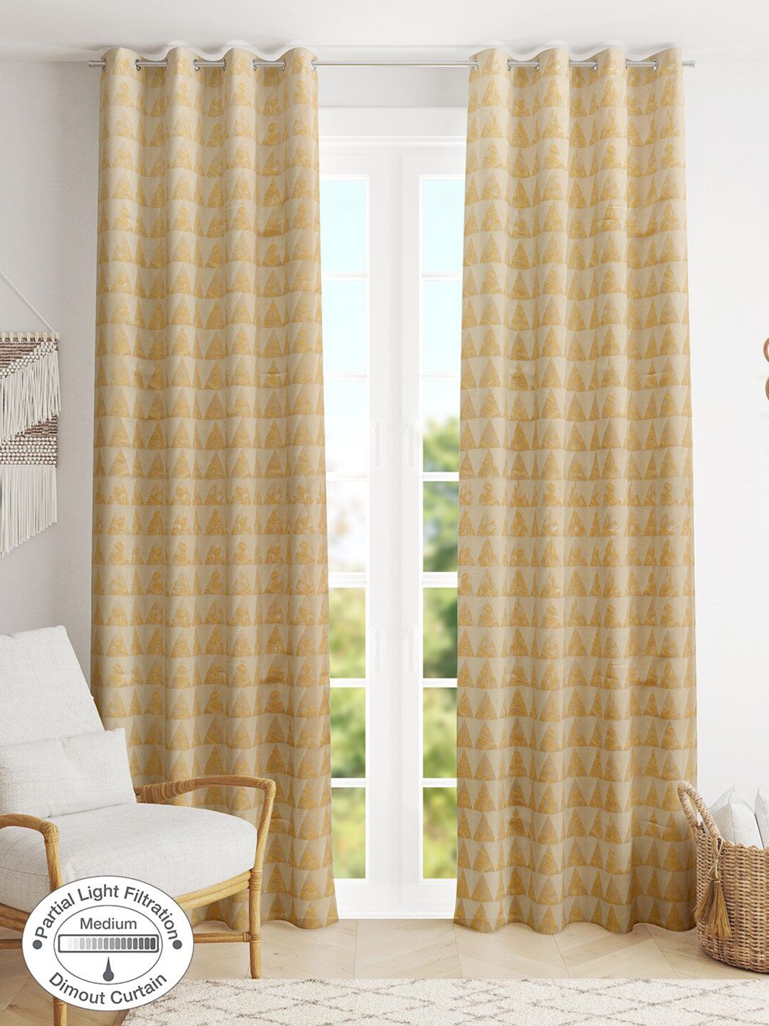 HomeTown Mustard Set of 2 Geometric Door Curtain Price in India