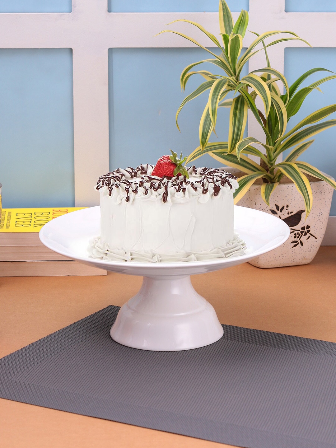 CLAY CRAFT White Solid Ceramic Cake Stand Price in India
