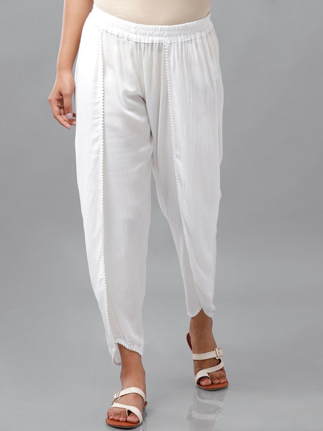 De Moza Women White Pleated Trousers Price in India