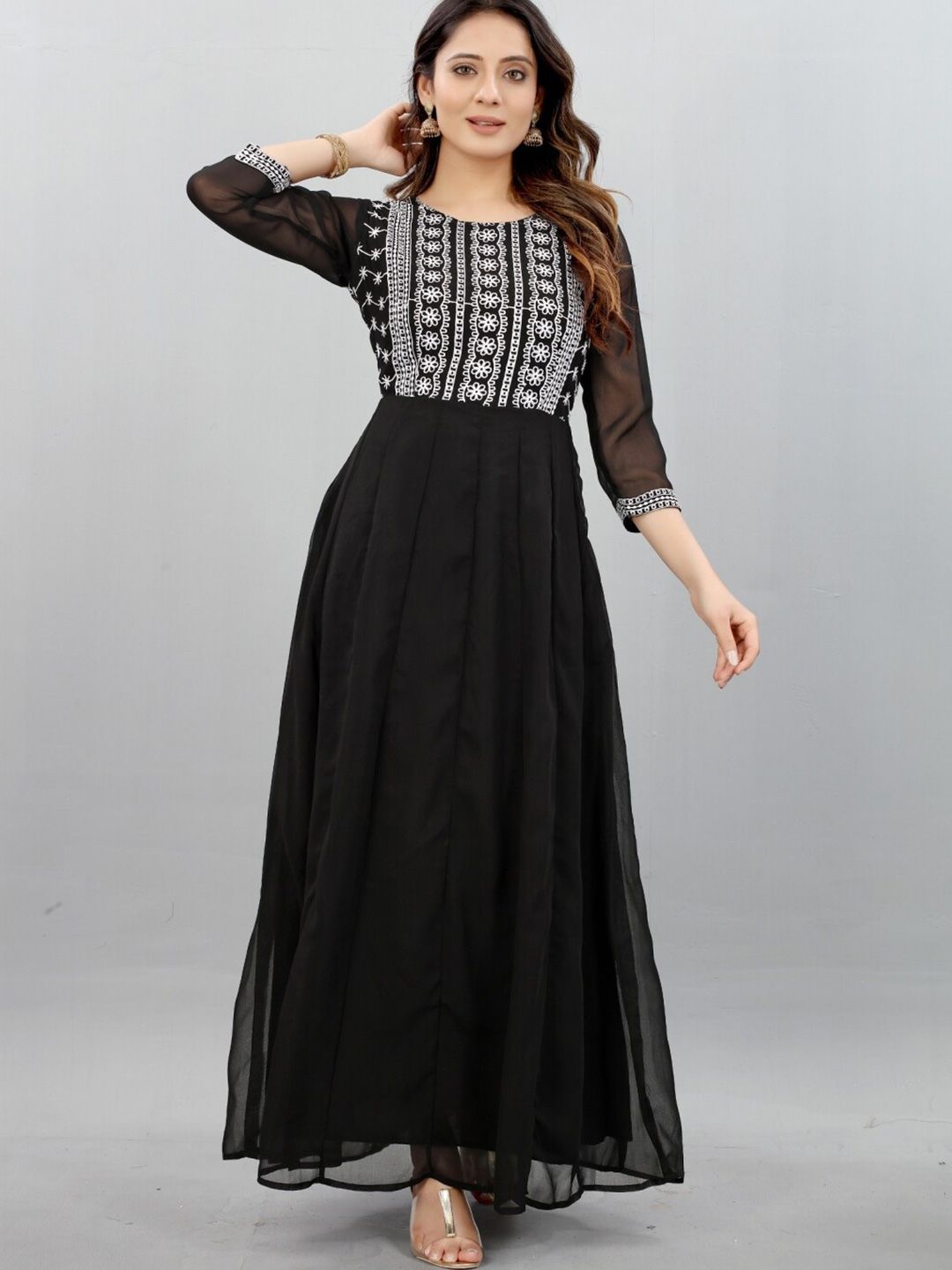 APNISHA Women Black Georgette Maxi Dress Price in India