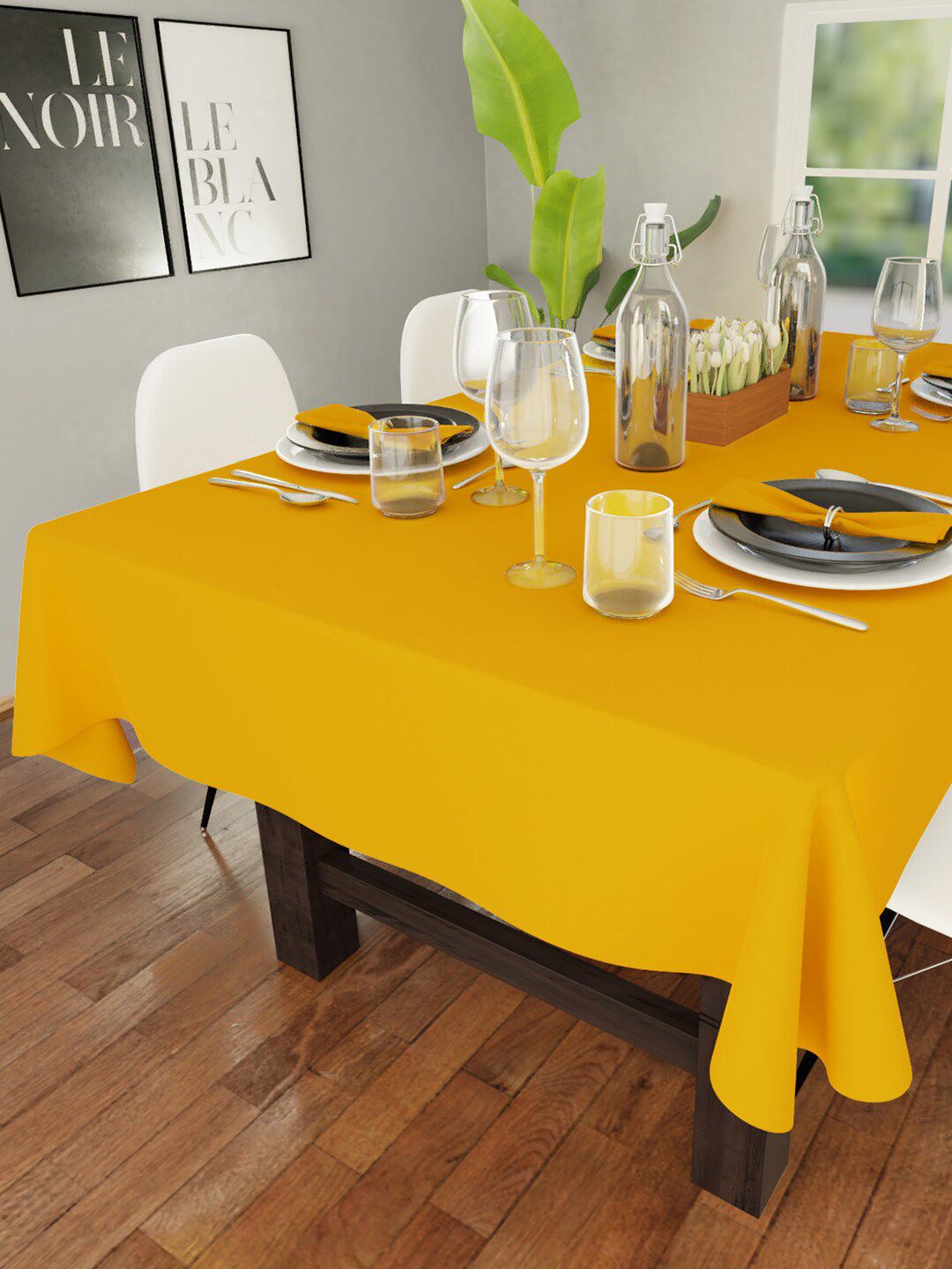 Encasa Homes Orange Colored Solid Cotton 6 Seater Table Cloth Price in India