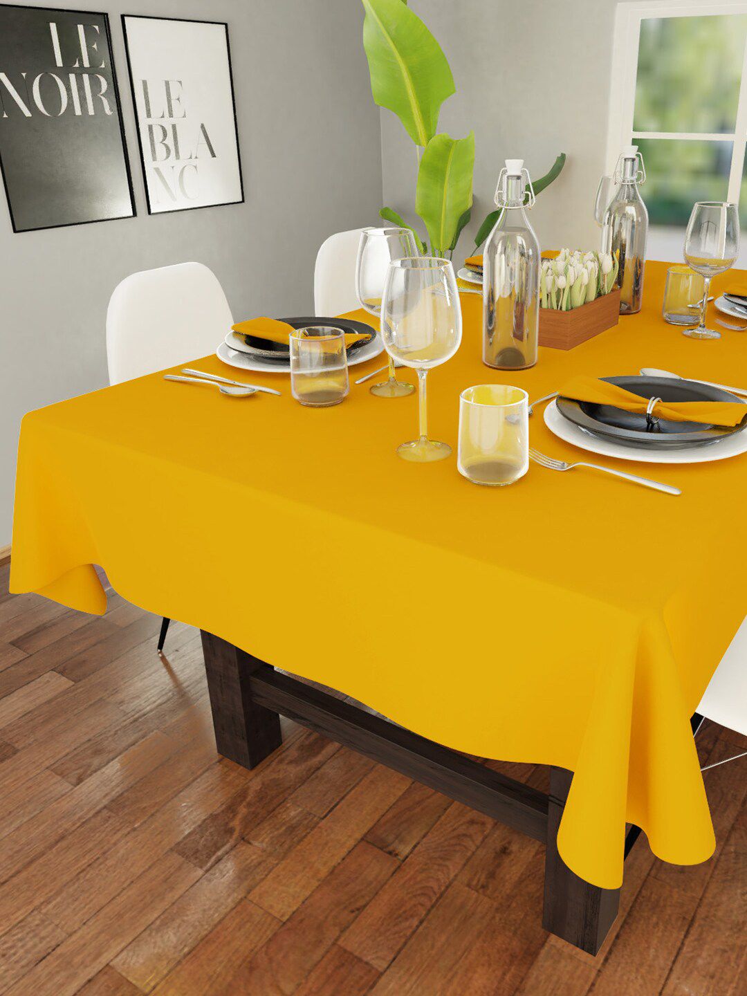 Encasa Homes Yellow Solid Rectangular 6 seater Table Cloth Price in India