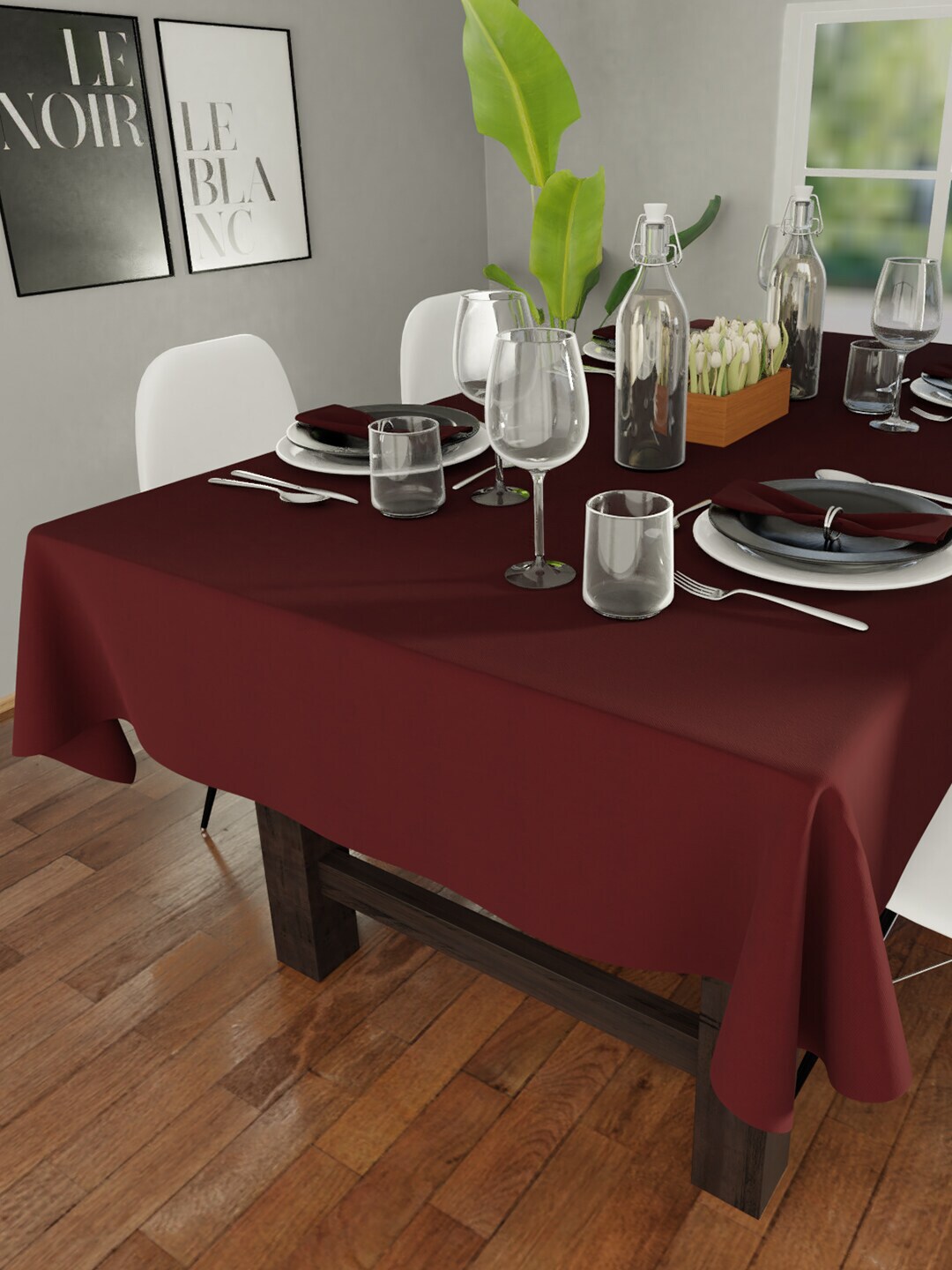 Encasa Homes Maroon Solid 6-Seater Table Cloth Price in India