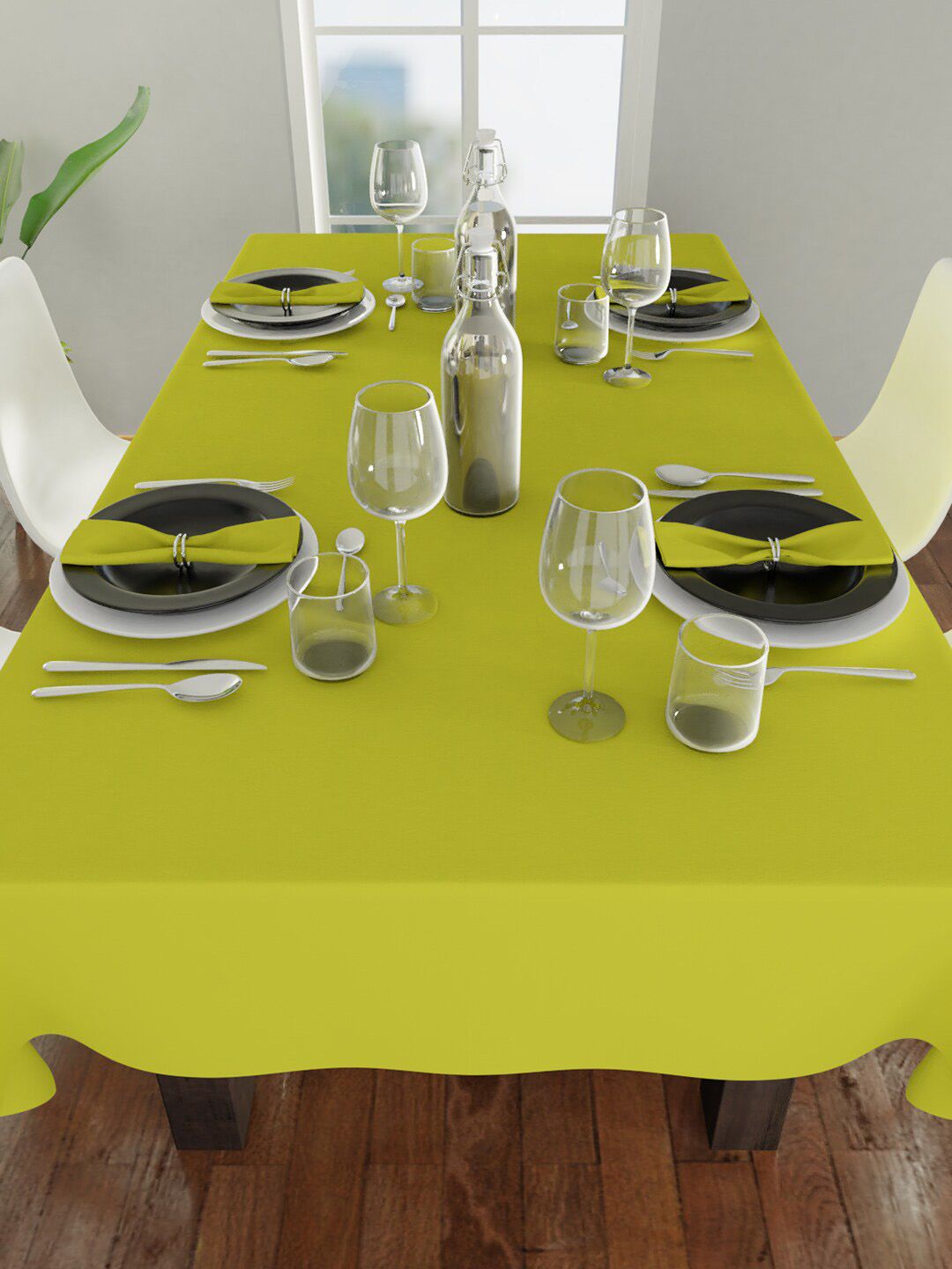 Encasa Homes Lime Green Solid 6 Seater Table Cloth Price in India