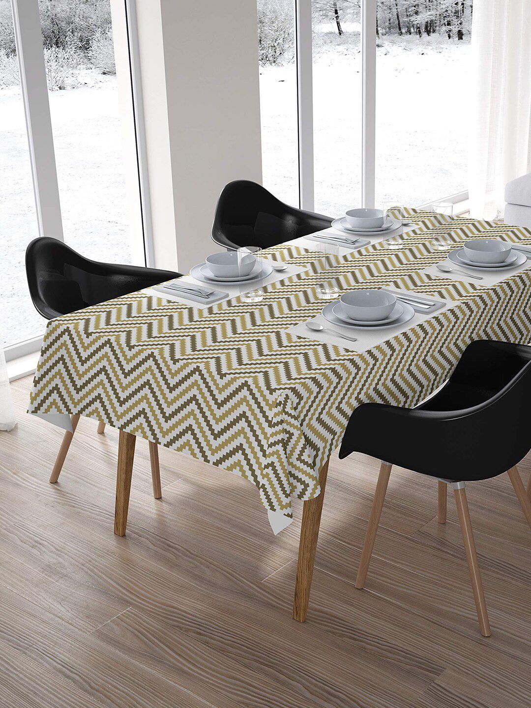 Encasa Homes White & Green Printed Cotton 6 Seater Dining Table Cloth Price in India