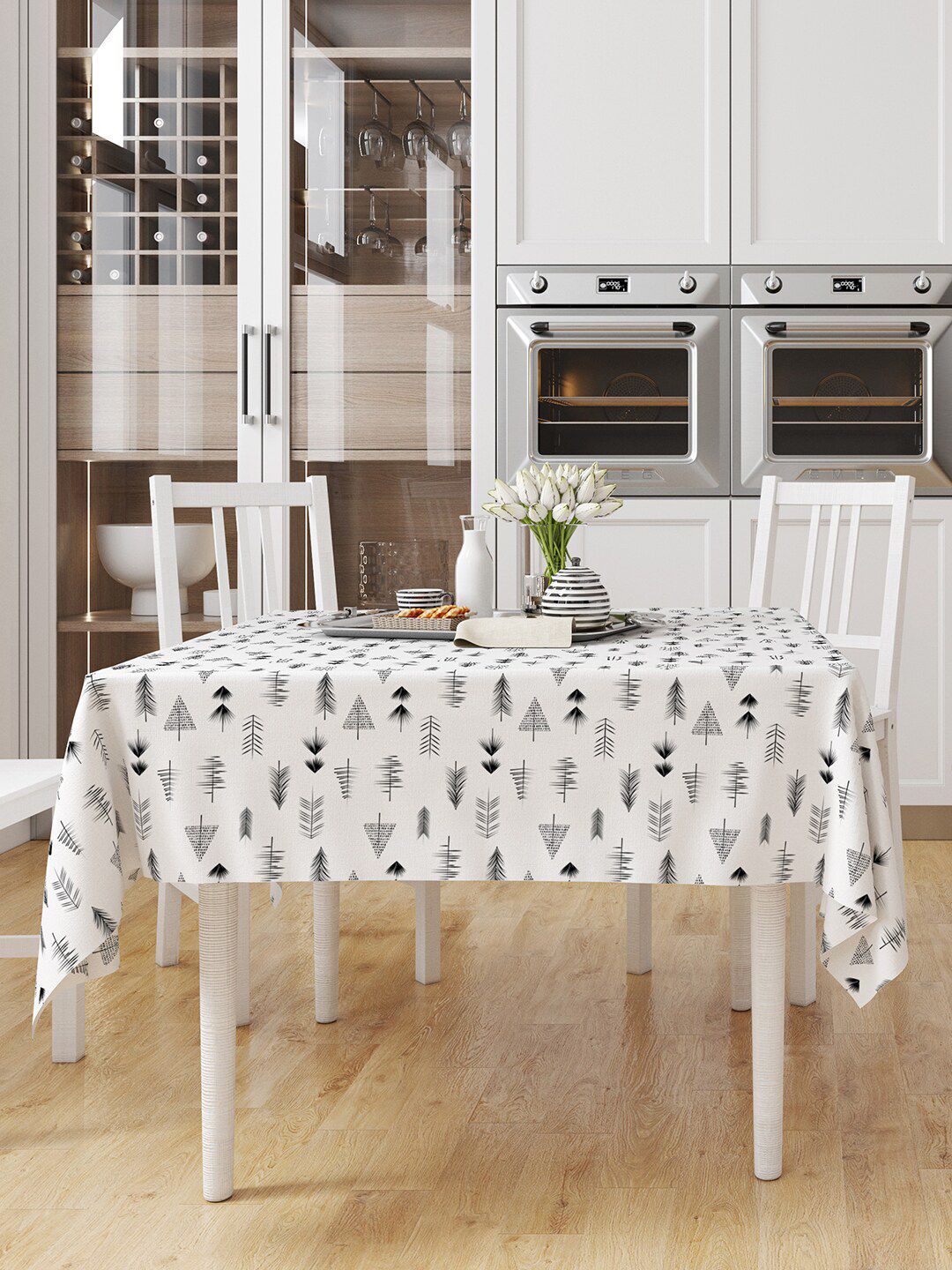 Encasa Homes Black & White Printed 6 Seater Table Cloth Price in India