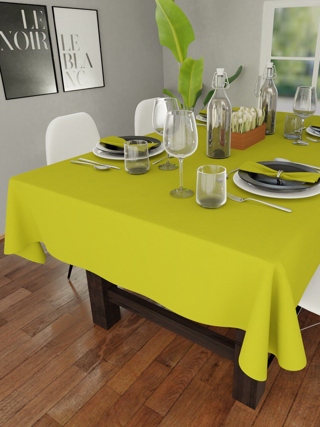 Encasa Homes Lime Green Solid Rectangular Table Cloth Price in India