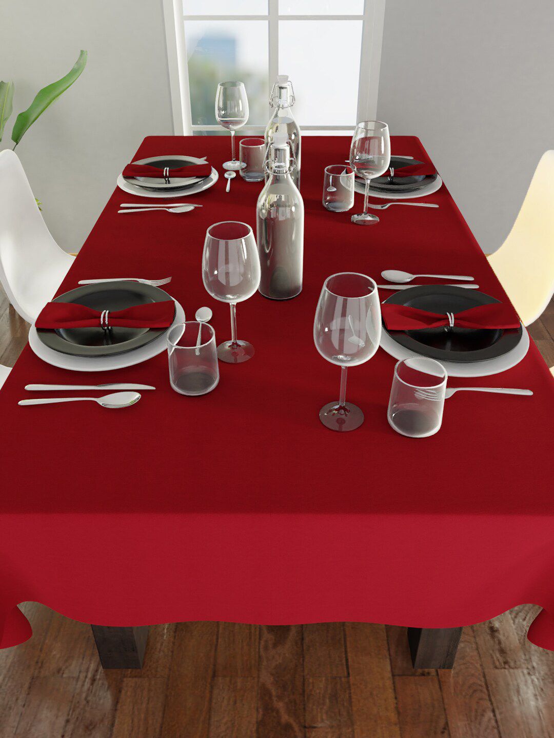 Encasa Homes Deep Red Solid Cotton 8 Seater Table Cloth Price in India