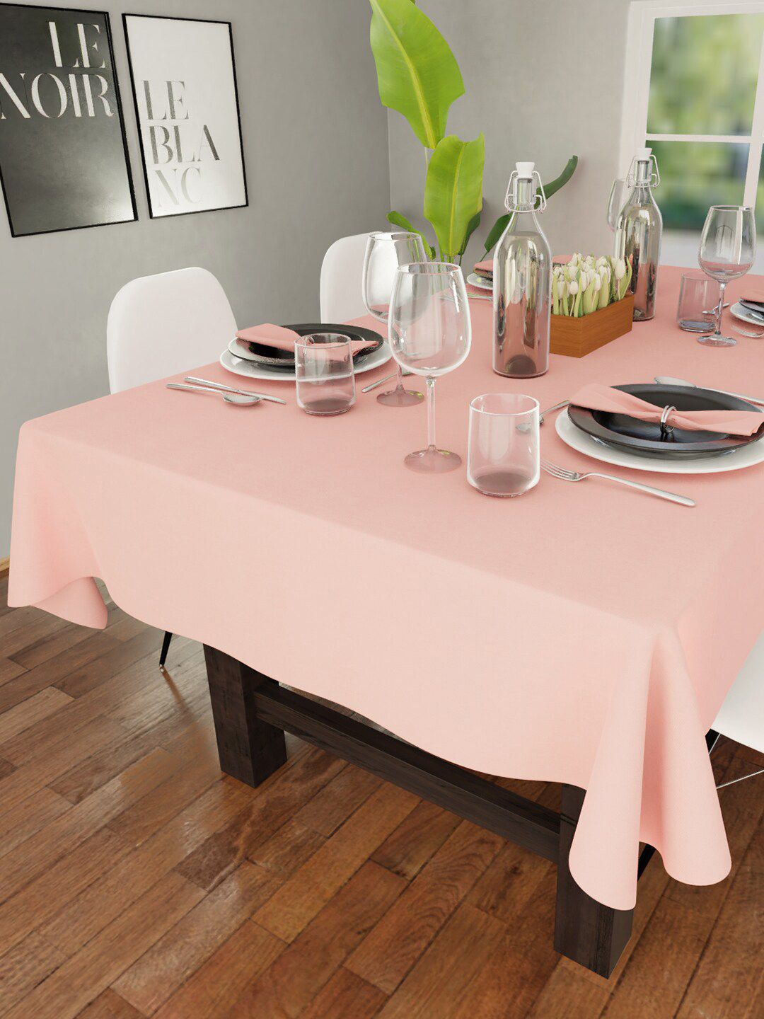 Encasa Homes Pink ???????6 seater Cotton Table Cloth Price in India