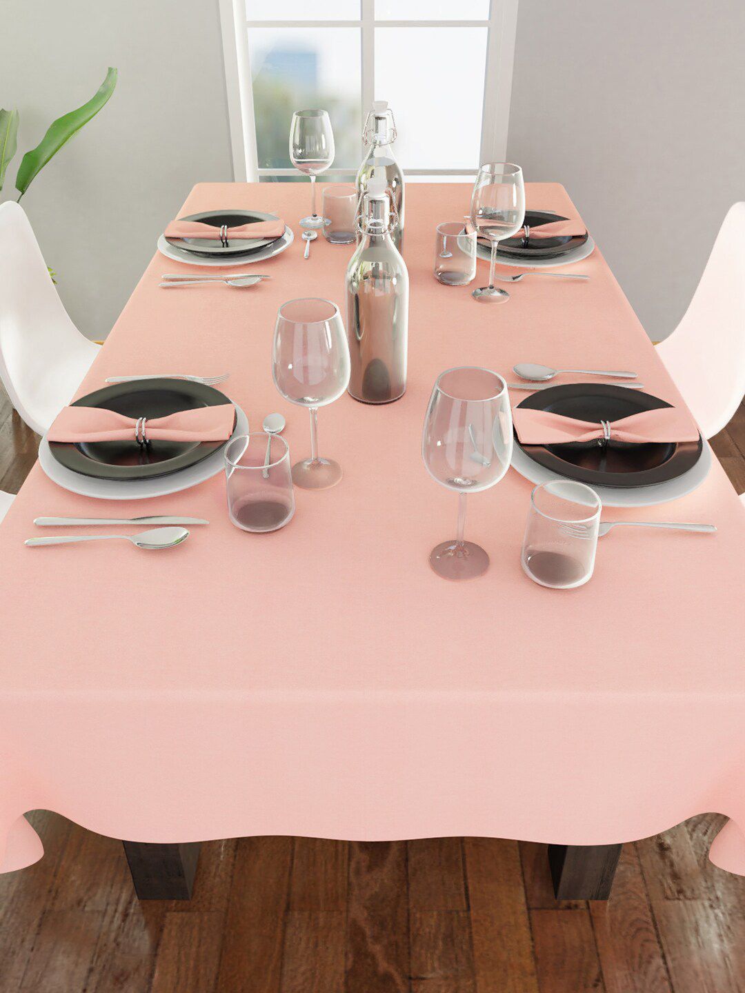 Encasa Homes Pink Solid 6 Seater Table Cloth Price in India