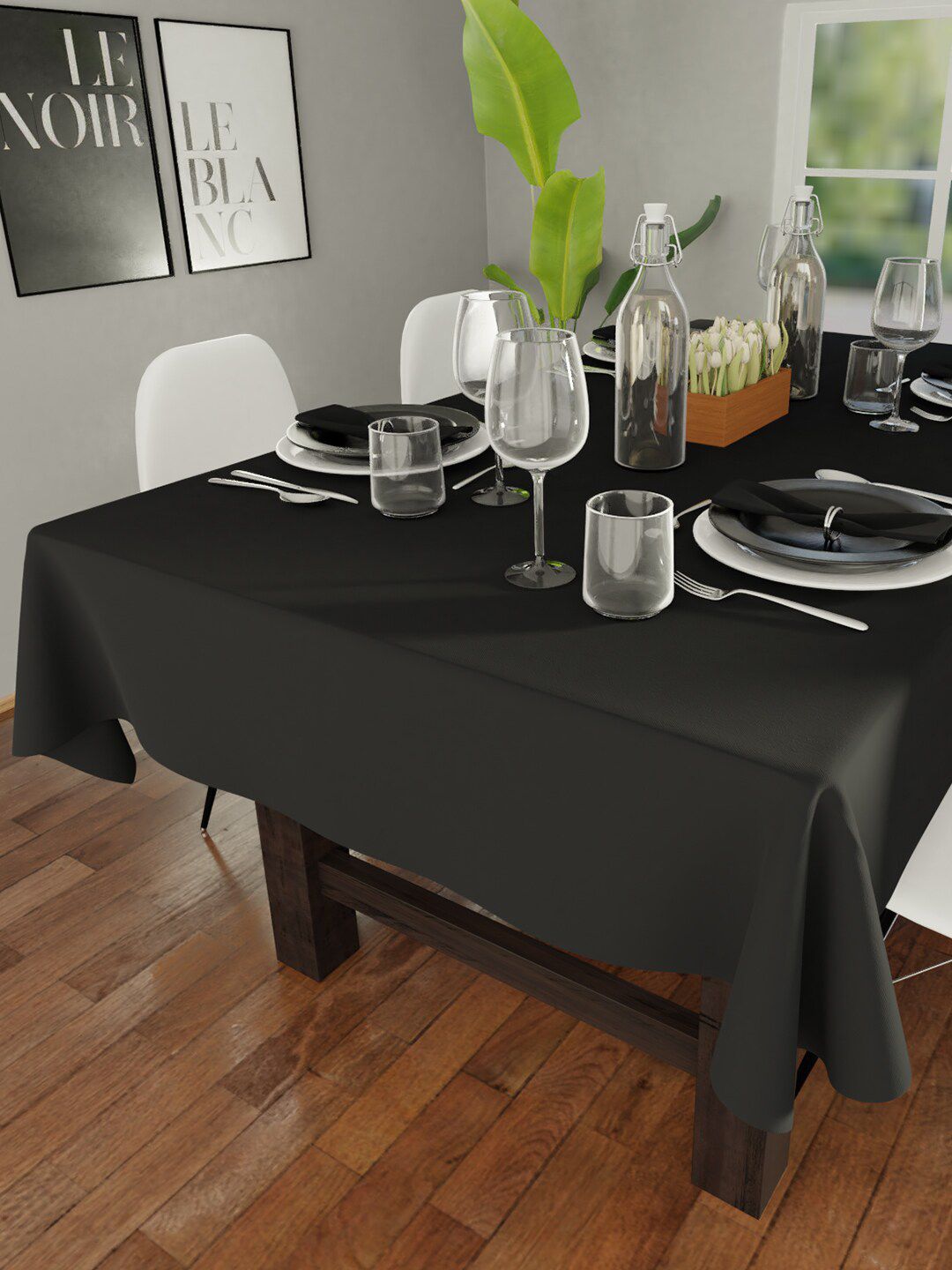 Encasa Homes Black Solid 6-Seater Table Cloth Price in India