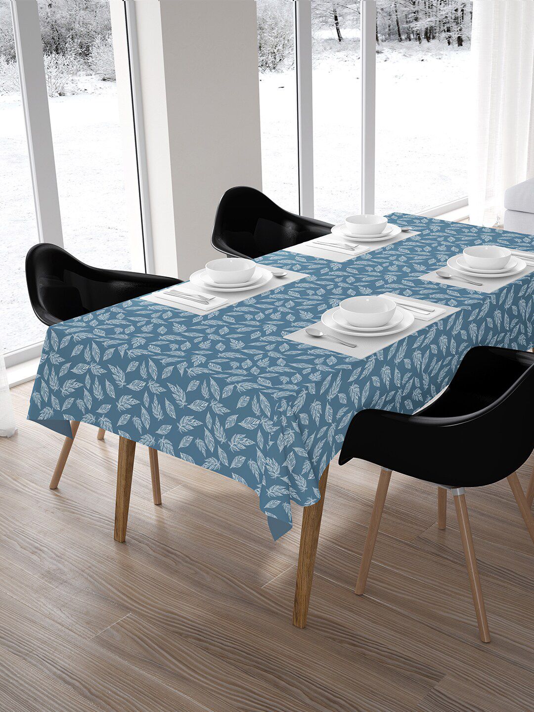 Encasa Homes Blue Printed Cotton 6 Seater Table Cover Price in India