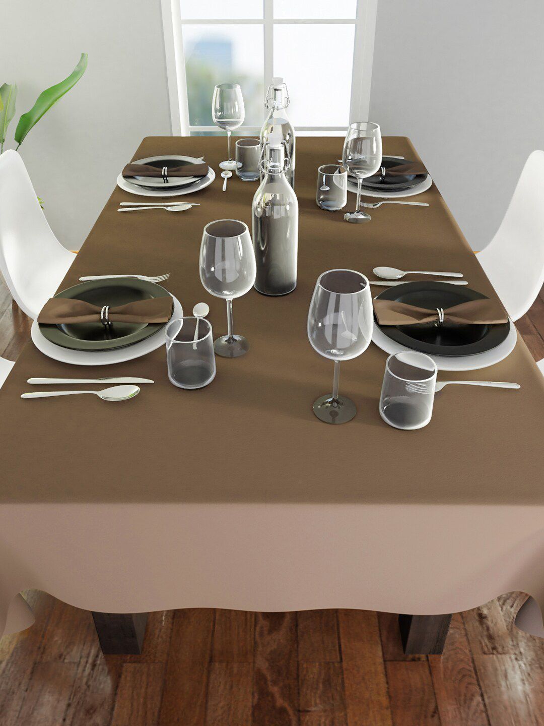 Encasa Homes Beige Solid  Cotton Table Cloth Price in India