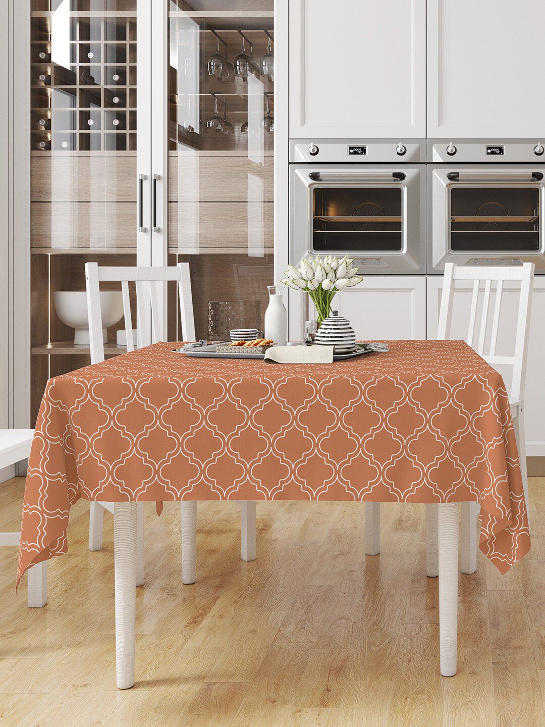 Encasa Homes Copper-Toned & White Printed  6 Seater Table Cloth Price in India