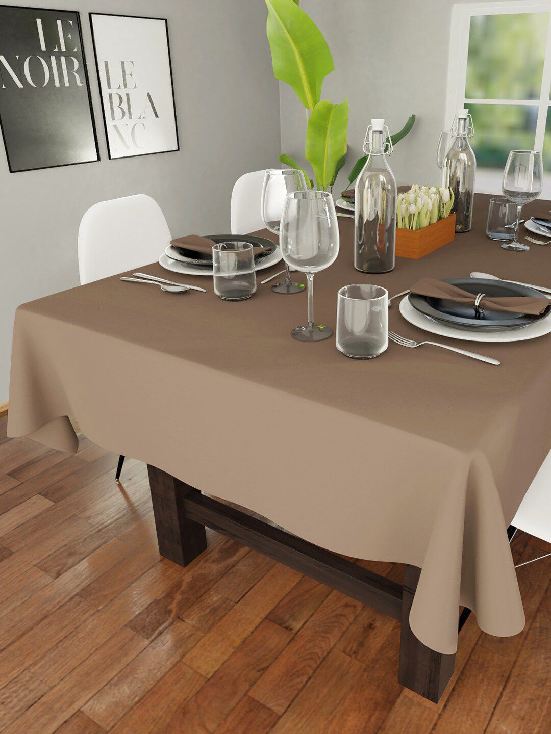 Encasa Homes Solid Plain Beige Table Cloth Price in India