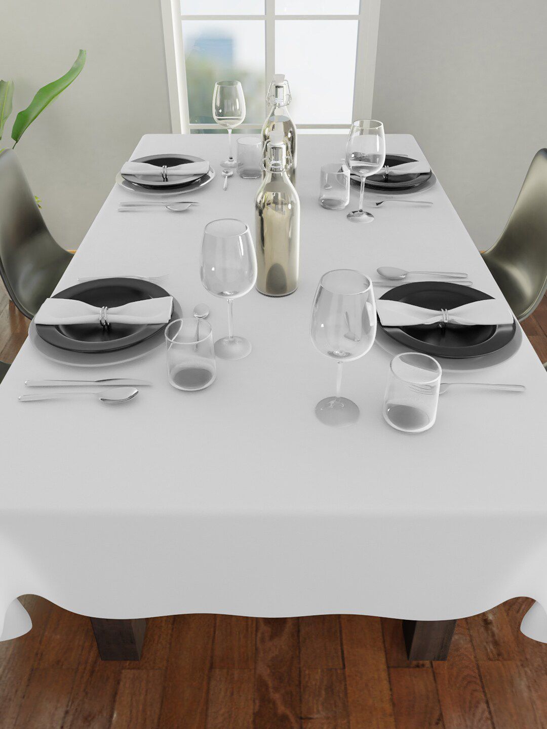 Encasa Homes White Solid Cotton 8 Seater Table Cloth Price in India