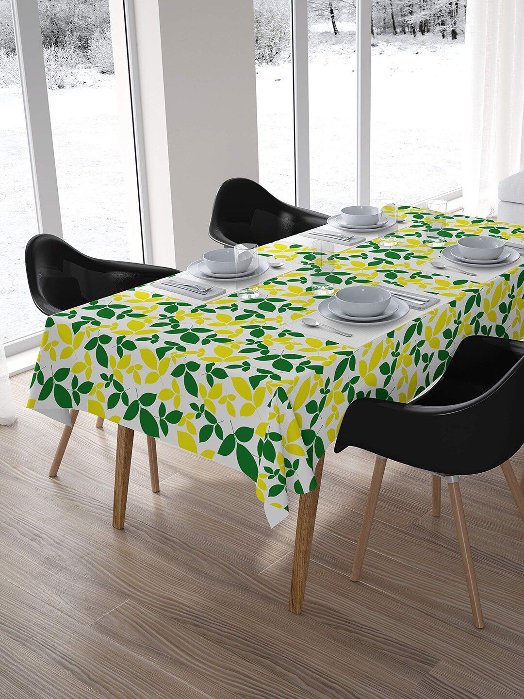 Encasa Homes White & Yellow Printed 6-Seater Rectangular Table Cloth Price in India